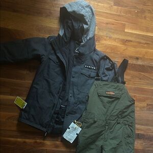 Burton Charcoal Jacket and Olive Overalls